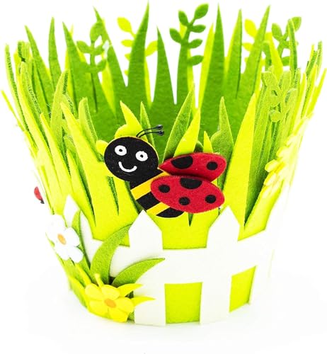 HEITMANN DECO - Cesta de fieltro con mariquitas, verde - Decoración Pascua