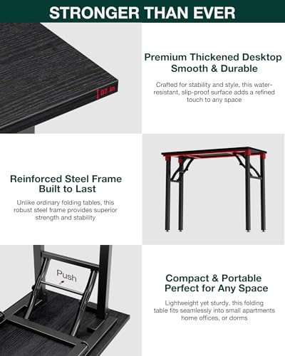 Image of Small Folding Computer Desk - Portable 35.8 Inch Foldable Laptop Table, Collapsible and Compact for Easy Storage and Fast Setup, Lightweight for Small Spaces, Craft and Study Use, Dark Oak