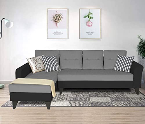 Image of Adorn India Maddox Plain Two Tone L Shape 6 Seater Sofa Set LHS (Grey & Black) (3 Year Warranty)