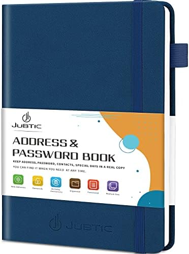 JUBTIC Address book with Alphabetical Tabs, Hardcover Password Keeper and Telephone Book Address Organizer for Contacts, Internet Login Address Log book Journal Notebook for Home or Office-Navy Blue
