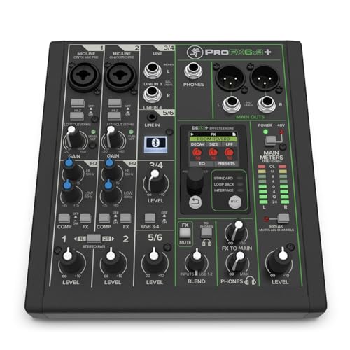 Mackie ProFX6v3+ 6-Channel Professional Analog Mixer with USB, Onyx Mic Preamps, GigFX Effects Engine, and Bluetooth