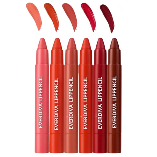 6 Shades Long Lasting Lip Crayons – All-Day Comfort | Matte Finish | Waterproof | Enriched with Vitamin E & Kojic Acid|Sharpenable Tip|Full Coverage| Lightweight Lipstick