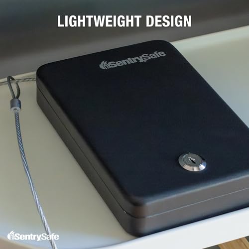 SentrySafe Mini Safe is a Lock Box with Key Lock for Office or Dorm that Secures Money, Passports, or Other Small Valuables, Exterior: 2.6 H x 5.9 W x 8.0 inches, P005K