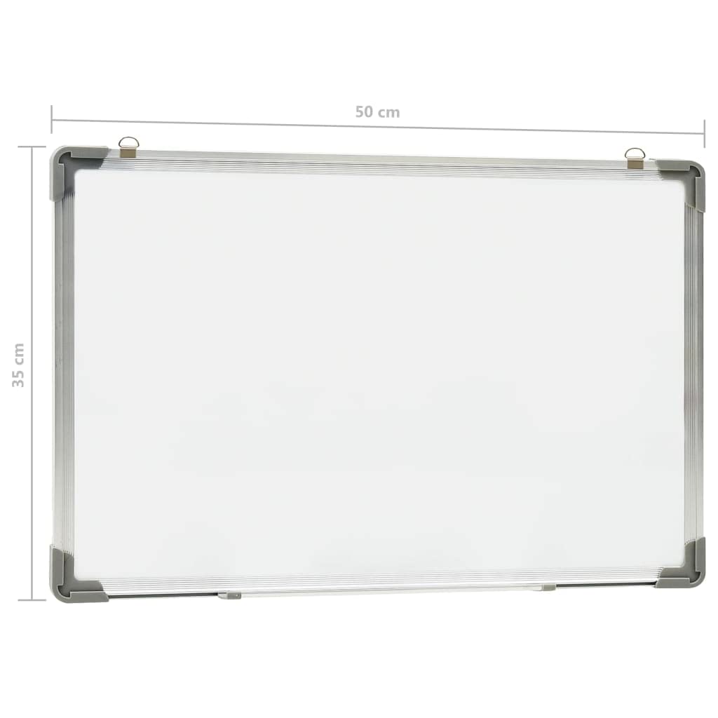 Pizarra blanca magnética blanca de 50 x 35 cm de acero con marco de aluminio, pizarra blanca para oficina, escuela, oficina en casa, incluye rotulador, borrador, imanes y material de montaje
