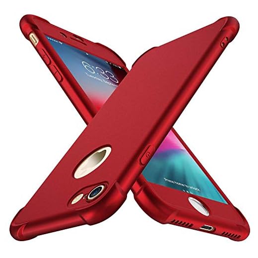 ORETECH Coque Compatible avec iPhone 7 et iPhone 8, avec 2 x Protecteur D'écran en Verre Trempé Housse Hybride Robuste 2 en 1 Antichoc Ultra Mince Anti Rayures PC TPU Etui pour iPhone 8 7 Case Rouge