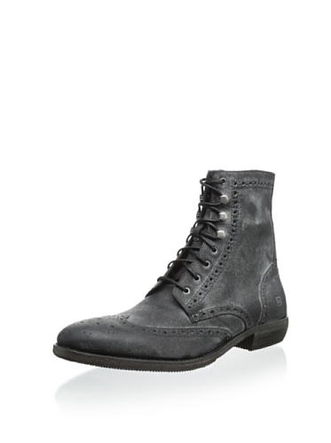 Andrew Marc Men's Hillcrest Brogue Detail Lace-up Boot, White Washed Black, 9 M US