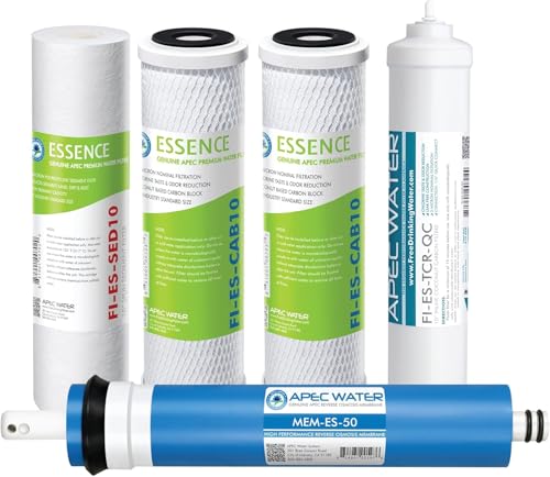Image of APEC Water Essence Series Complete Replacement Filter Set for ROES-50 Reverse Osmosis System, 5 Stage RO Filter Kit with Sediment Carbon Membrane and Post Carbon Filters, 50 GPD Under Sink RO System