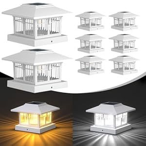 EXCMARK 4×4 Solar Post Cap Lights, 8 Pack Fence Deck Post Lights Outdoor Solar Powered Waterproof with Two Light Modes Warm&Cool White for Garden Patio Decor. (Classic White, 8)