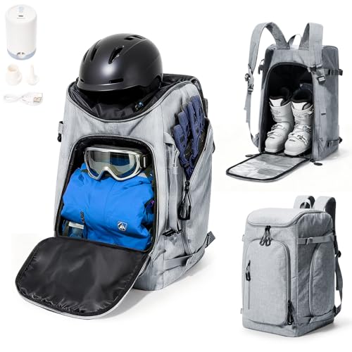 Lendolk Ski Boot Bag Ski and Snowboard Boots Backpack for Ski 60L Vacuum Travel Backpacks with Pump Waterproof Snowboard Boot Bagfor Helmet Goggles Gloves Skis Snowboard & Accessories(Grey)