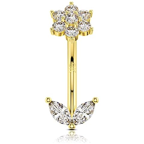 OUFER 16G Solid Gold Piercing with CZ Cover