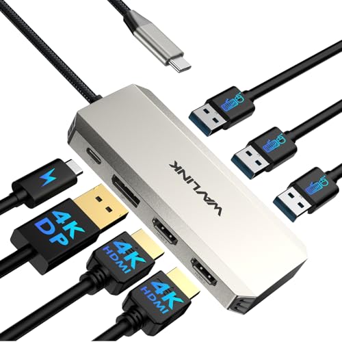 Laptop Docking Station, WAVLINK Triple 4K Docking Station with Dual HDMI, DP, 100W PD in, 3 USB-A2.0 for Wireless Device, Compatible with Dell/HP/Lenovo etc, Windows Systerm Computer Only by WAVLINK - Used condition - US$39.45