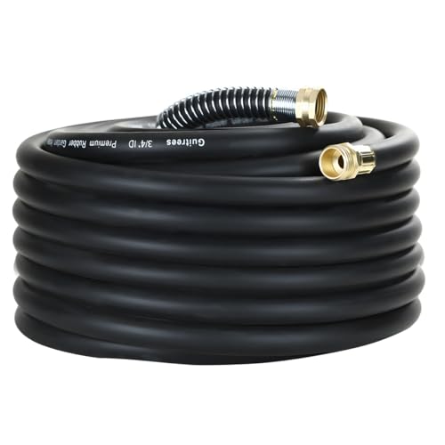 Guitrees 75FT 3/4 Heavy Duty Rubber Garden Hose - 200psi Working, 1000psi Burst - Hot/Cold Water - Five-Layered Braiding for Durability - Versatile for Gardening, Agriculture, Construction(Black)