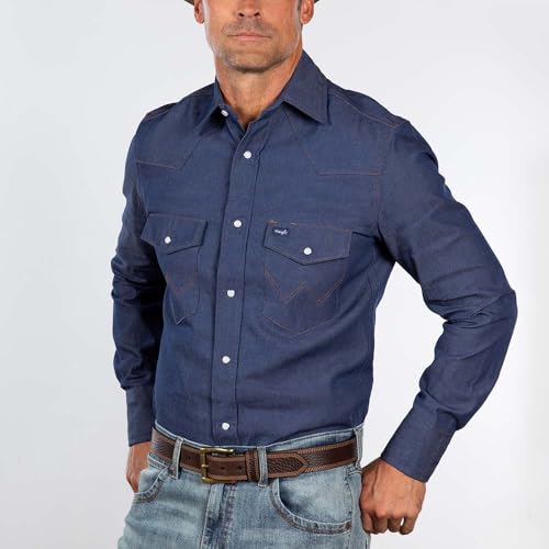Wrangler Men's Cowboy Cut Western Chambray Snap Long Sleeve Work Shirt