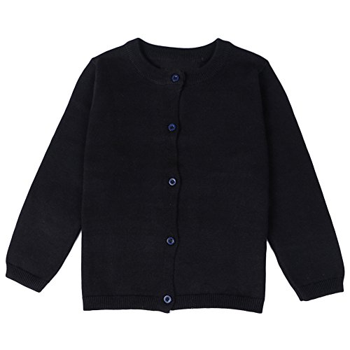ASHERANGEL Little Girls Basic Crew Neck Solid Fine Knit Cardigan Sweaters Black 2T
