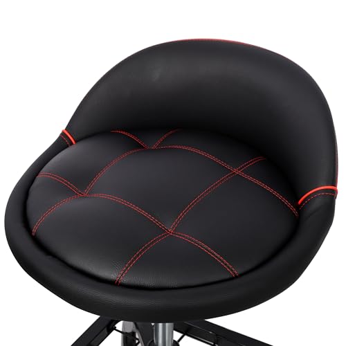 Image of PU Leather Rolling Mechanic Stool, Adjustable Height, Padded Seat with Backrest, with Wheels and Storage Basket, for Garage, Workshop, Home