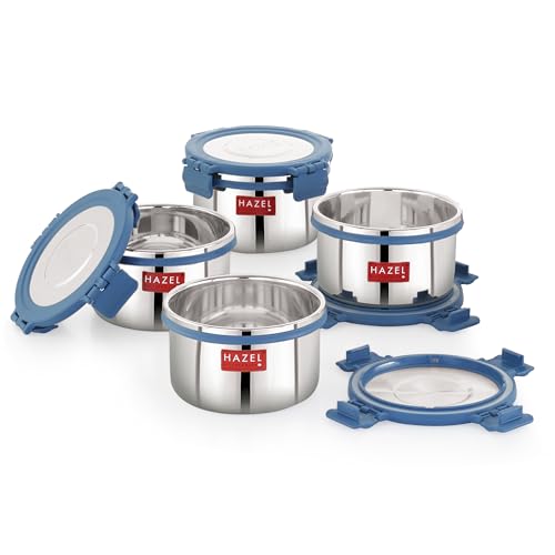Image of HAZEL Stainless Steel Storage Containers for Kitchen, Air Tight 525 Ml, Tiffin Box, Set of 4