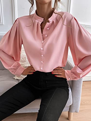 Womens Fashion Button Up Blouse Tops Long Long Sleeve Shirts2