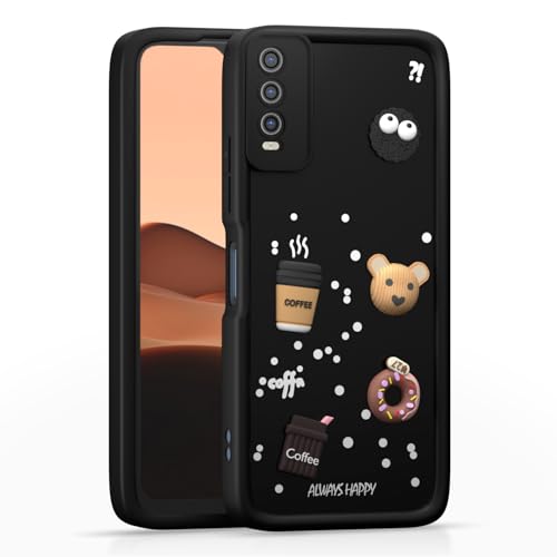 Image of Outlouders Back Cover for Vivo Y12s / Y20 / Y20i / Y20G | 3D Cartoon Cute Fun Bear | Silicone Full Body Protection Bumper Case (Black)