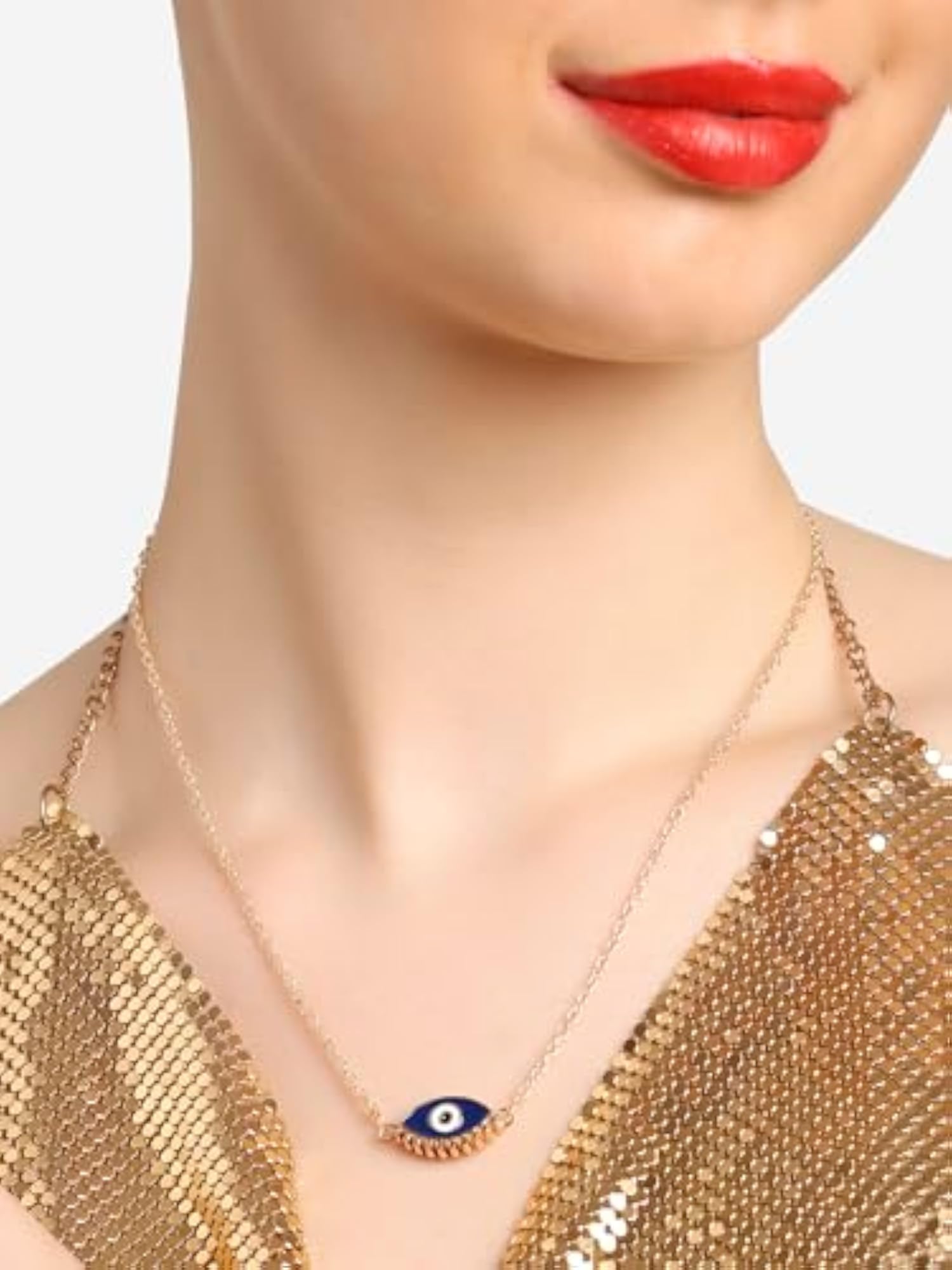 Set Of 2 Evil Eye Pendant & Chain For Women