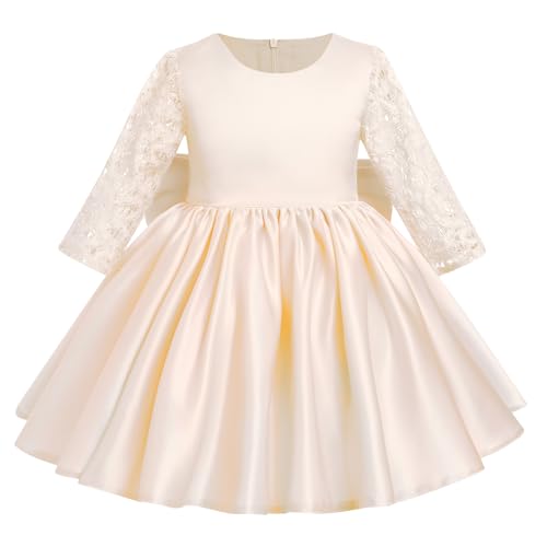 Idopip Flower Girl Bowknot Tutu Dress For Kids Baby First Communion Wedding Party Pageant Formal Dresses Toddler Little Princess Birthday Baptism Satin Lace Gown Champagne thumb #1