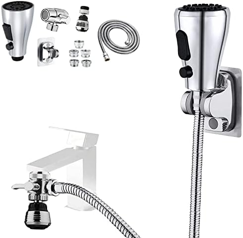 Kitchen Faucet Sink Sprayer Attachment Set,3 Modes Sink Sprayer Replacement Head with Stainless Steel Hose,Faucet Aerator and Brass Diverter Valve (5 pcs Adapter) for Washing Fruit,Dishes and Hair