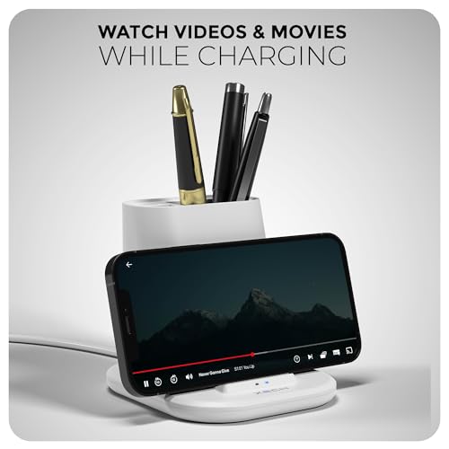 XECH Pen Stand with Wireless Charger | 15W Fast Wireless Charging Pad with USB-A & Type-C Output Ports | Stationery Holder | Valentine Gift for Girlfriend Boyfriend Men & Women (Quest)