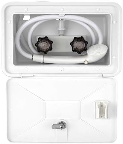 RecPro RV Exterior Shower Box Kit Faucet Hose Camper Trailer Cowboy Shower (White)
