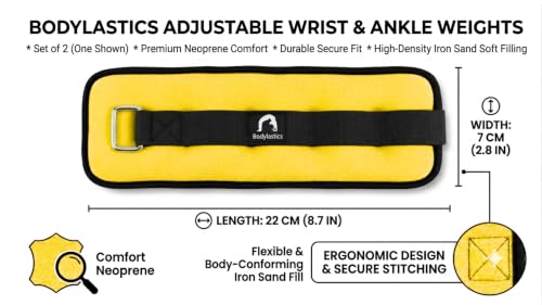 Image of Bodylastics Ankle & Wrist Weights Pair for Legs & Arms, Neoprene Adjustable Strap for Men & Women, Soft & Durable for Fitness, Walking, Jogging, Aerobics, Gym & Strength Training