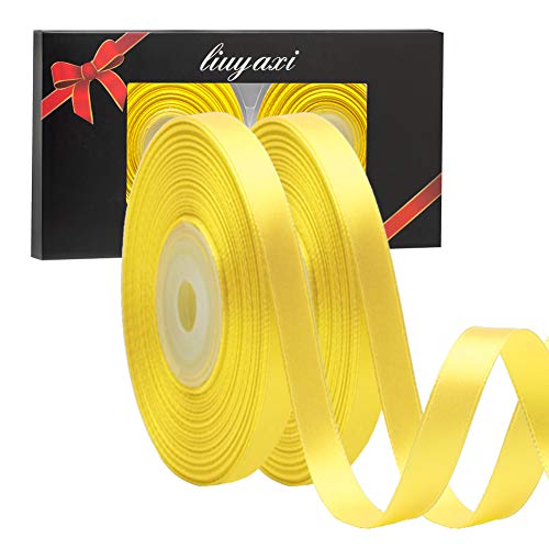 Image of Solid Color Double Faced Yellow Satin Ribbon 1 /4 inch X 50 Yards, Ribbons Perfect for Crafts, Wedding Decor, Bow Making, Sewing, Gift Package Wrapping and More