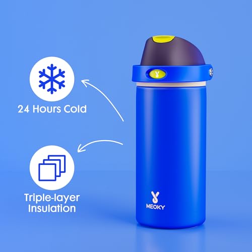 Image of 18 oz Insulated Water Bottle for Kids: Meoky Stainless Steel Water Bottle with 2-in-1 Straw and Spout Lid - Leak Proof, Cold for 24 Hours, BPA-Free for Boys School Sports, Celestial Sphere