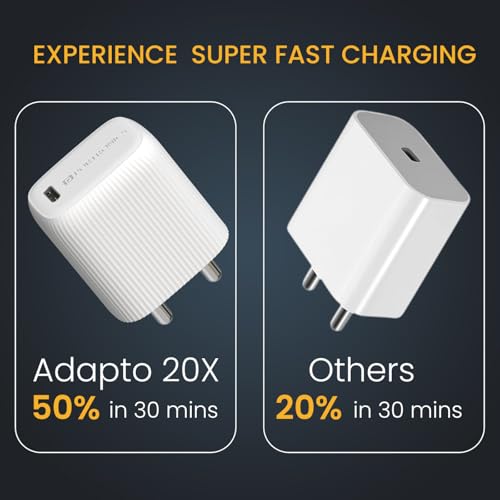 Image of Portronics Adapto 20X 20W Type C PD Fast Charging Adaptor, Fast Charger for iPhone 17 /16 /15 /14 /13 /12 Series with Plus /Pro /Pro Max Series Support, Samsung All Series Smartphones & All Type C Phone
