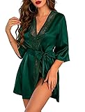 ADOME Women Short Satin Kimono Robe Lingerie Nightgown Sleepwear Silk Bathrobe