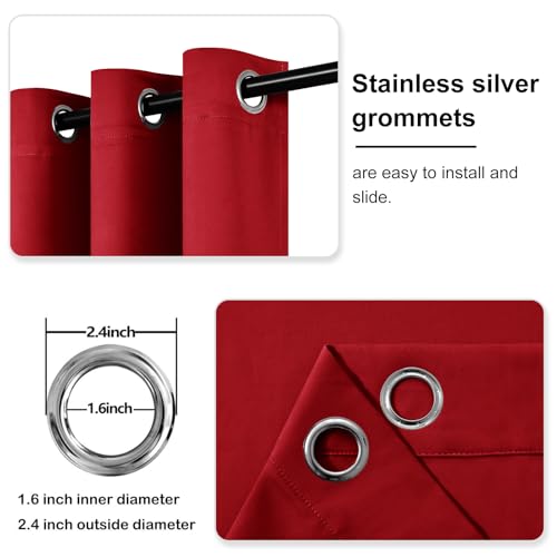 Image of DWCN Christmas Blackout Curtains for Living Room W38 x L45 Inch Long Red