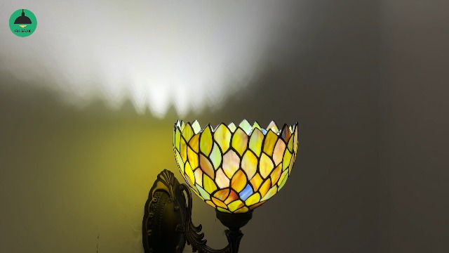 Image of Tiffany Wall Sconce Hand-Weld Stained Glass Bedside Lamp with Classic 8 Inches Wisteria Green Lampshade for Bedroom Hallway Living Room Home Office