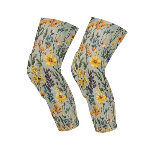 JUNZAN Wildflorals Beige Basketball Knee Pads for Youth Kids Wrestling Knee Pads with Sleeves Sport Kneepads for Volleyball Football