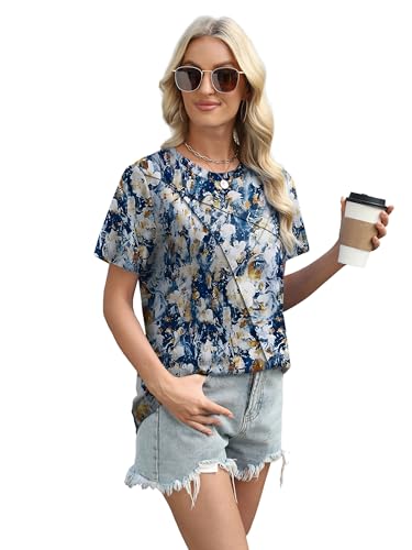 Image of XIEERDUO Womens Summer Tops 2026 Pleated Round Neck Short Sleeve Shirts Business Casual
