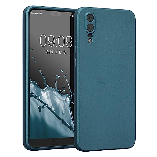 kwmobile Case for Huawei P20 Case - Soft TPU Back Phone Cover - with Metallic Look - Metallic Caribbean Blue