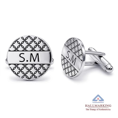 Image of TRUESILVER ACPL 925 Sterling Silver Personalized Customized Engraved Initial or Name Designer Cufflinks for Men, Boys, Fathers and Grand Father