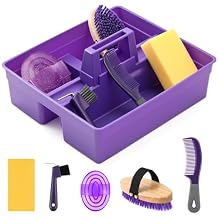 Abbylike Horse Grooming Kit with Tote Bag, 6-Piece Horse Care Set with Brush, Comb & Hoof Pick, Portable Grooming Supplies OrganizerPurple
