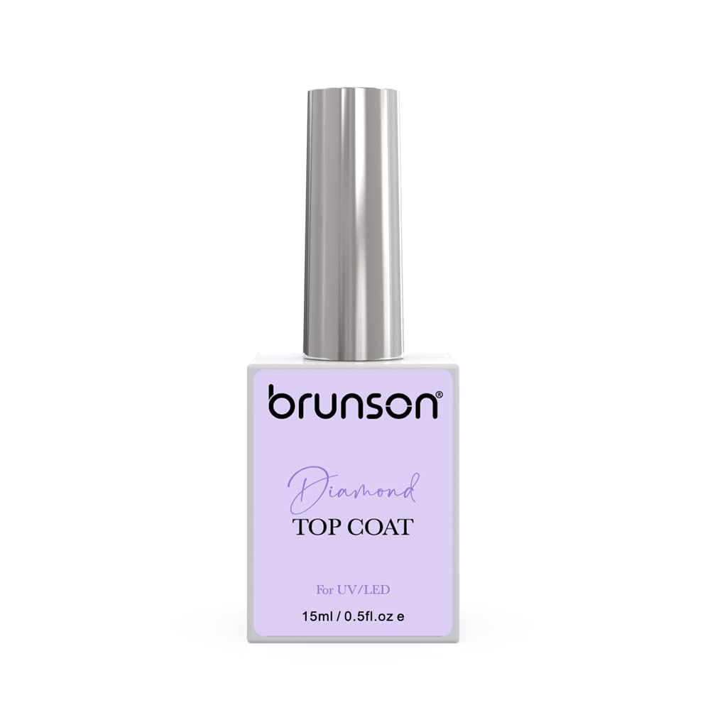 brunson15ml Diamond Top Coat Soak Off Set, Shine Finish and Long Lasting, Soak Off LED Gel Base Top Coat Glossy Shine Finish Top Coat for Nail Polish