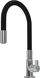 ZAGONEL Motion, Torneira Gourmet de Bancada para Cozinha, Acabamento Metalizado e Preto, Bica Flexível
