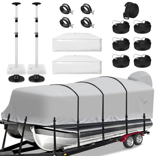 Boat Cover Support Bars Set of 2, Aluminium Telescopic Boat Cover Support System with Webbing and Weight Bag for 21-24ft Pontoon Boat Cover Gray