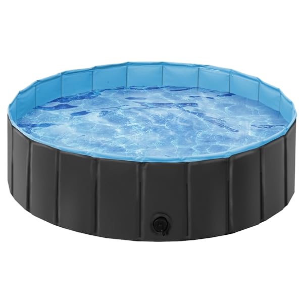 Piscine chien pliable 100 x 30cm noire en plastique robuste pour extérieur