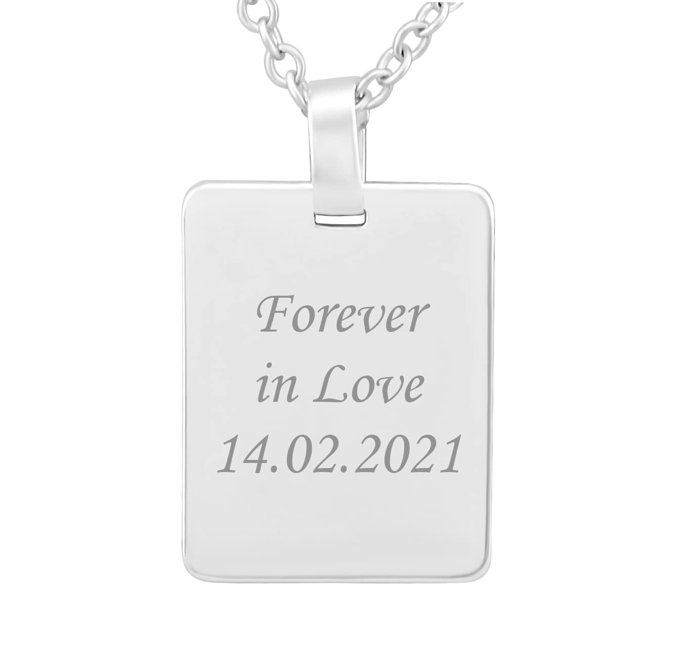 925 Sterling Silber Kette mit Gravur 42 + 3 cm mit Anhänger Dog Tag in silber - Personalisierte Halskette Damen Silberkette Schmuck - Geschenke personalisiert