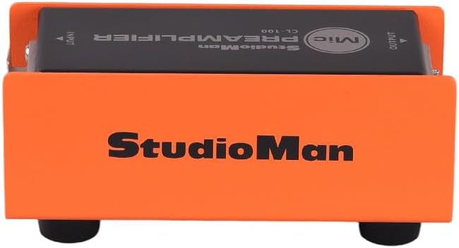 StudioMan CL-100 XLR Preamp for Dynamic Microphones,25dB Gain, Low-Noise Amplifier,Compact Metal Housing, XLR I/O,Orange/Black, Phantom Power Compatible