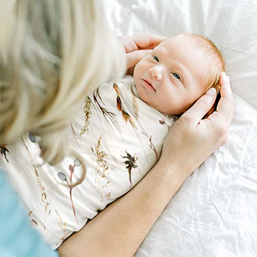 Image of GRSSDER Baby Blankets Super Soft Jersey Knit Swaddle Blanket for Baby Girls and Boys, Double Layer Reversible Receiving Blankets 34 x 44 Extra Large for Swaddling, Stylish Pretty Flora, Beige