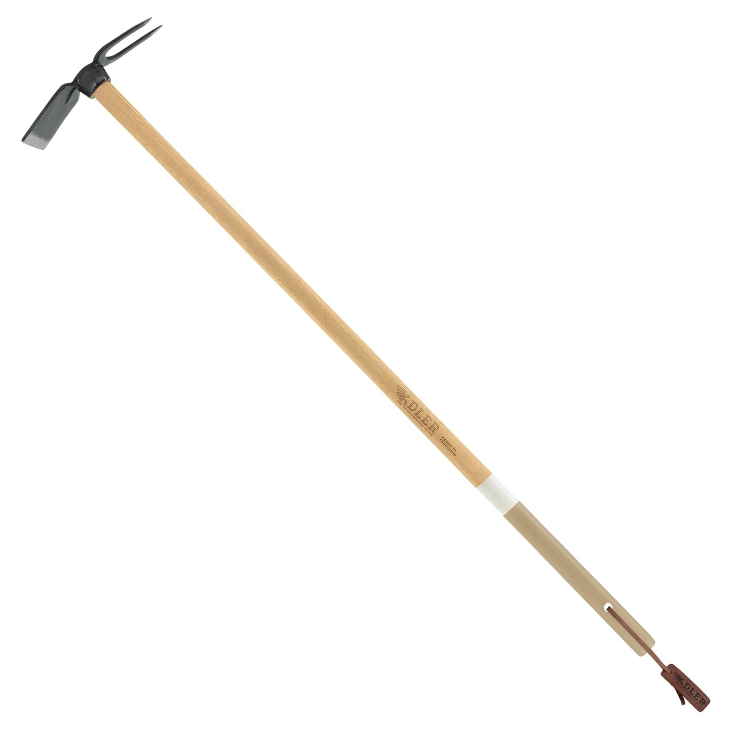 ADLER "Lily" zappa da giardino a 2 denti – Acciaio forgiato C45 manico in frassino (S/M/L) – Made in Germany – Per allentare e scavare – Legno FSC®, durevole e di alta qualità (bianco/marrone, L