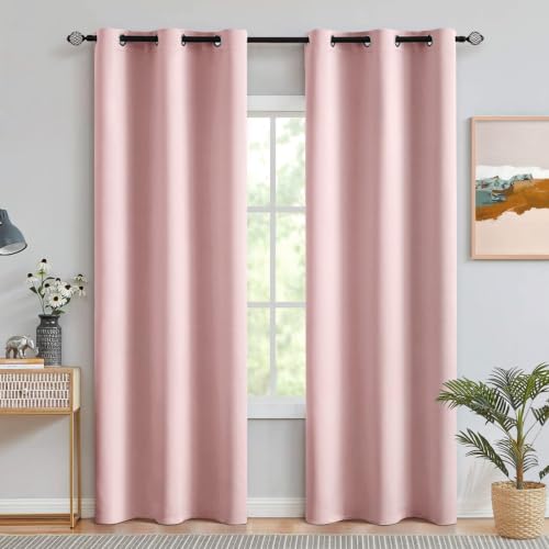 Image of MIULEE Light Pink Blackout Bedroom Curtains 90 Inch Long Light Blocking | Grommet Top, Room Darkening Window Drapes, Privacy Protection, Thermal Insulated, Heat Blocking
