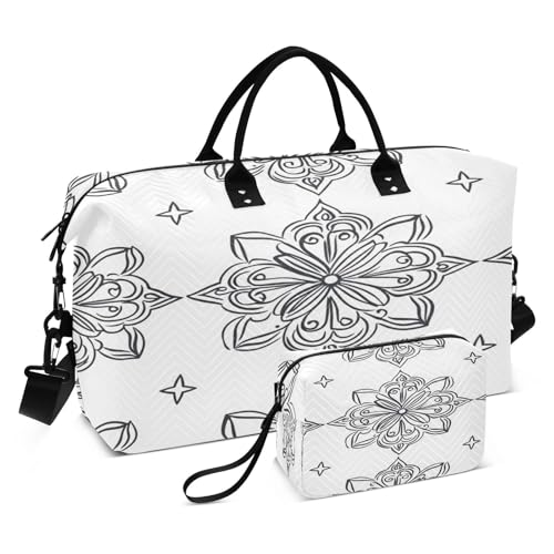 Boho Pattern Travel Duffel Bag Large Capacity Weekender Bag with Toiletry Bag Detachable Shoulder Strap Travel Tote Bag for Women