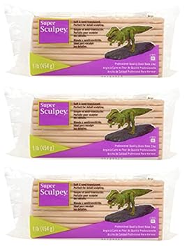 Pack of 3 Fresh Super Sculpey Oven Bake Polymer Clay - 1 lb/454 g, Beige